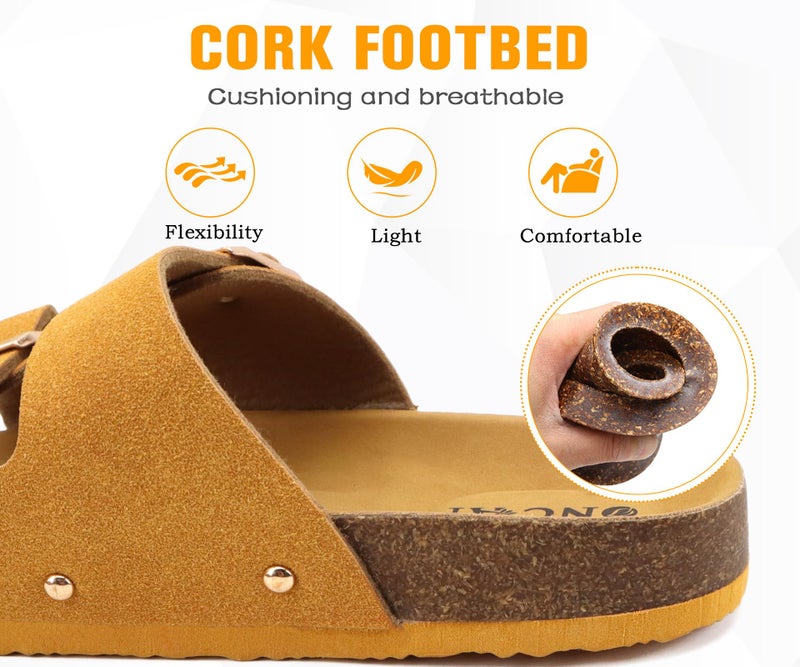 ONCAI Womens Comfortable Sandals Knock Off Clogs Sandals Women Dressy Summer Flat with Arch Support Two Strap Slip On Adjustable Buckle Slides Shoes for Women Yellow Size 9 - Image 5